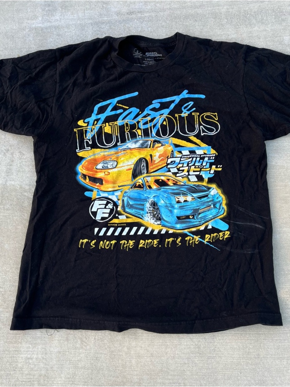 Fast & Furious Graphic Tee - Black with Blue & Yellow Cars size L